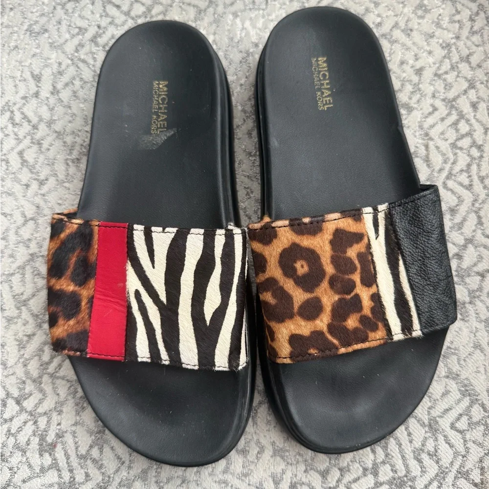 MICHAEL Michael Kors Sabine Animal Print Calf Hair Slide Sandals